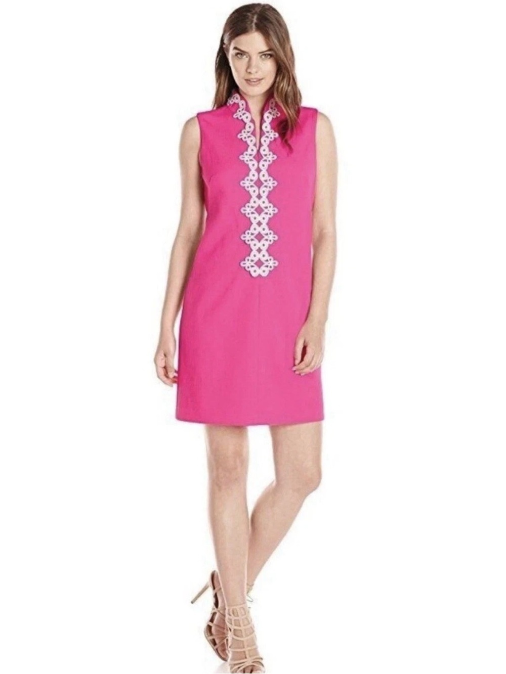 NWT Vince Camuto Appliqué Sleeveless Mini Shift Dress Hot Pink Stretch Preppy 14